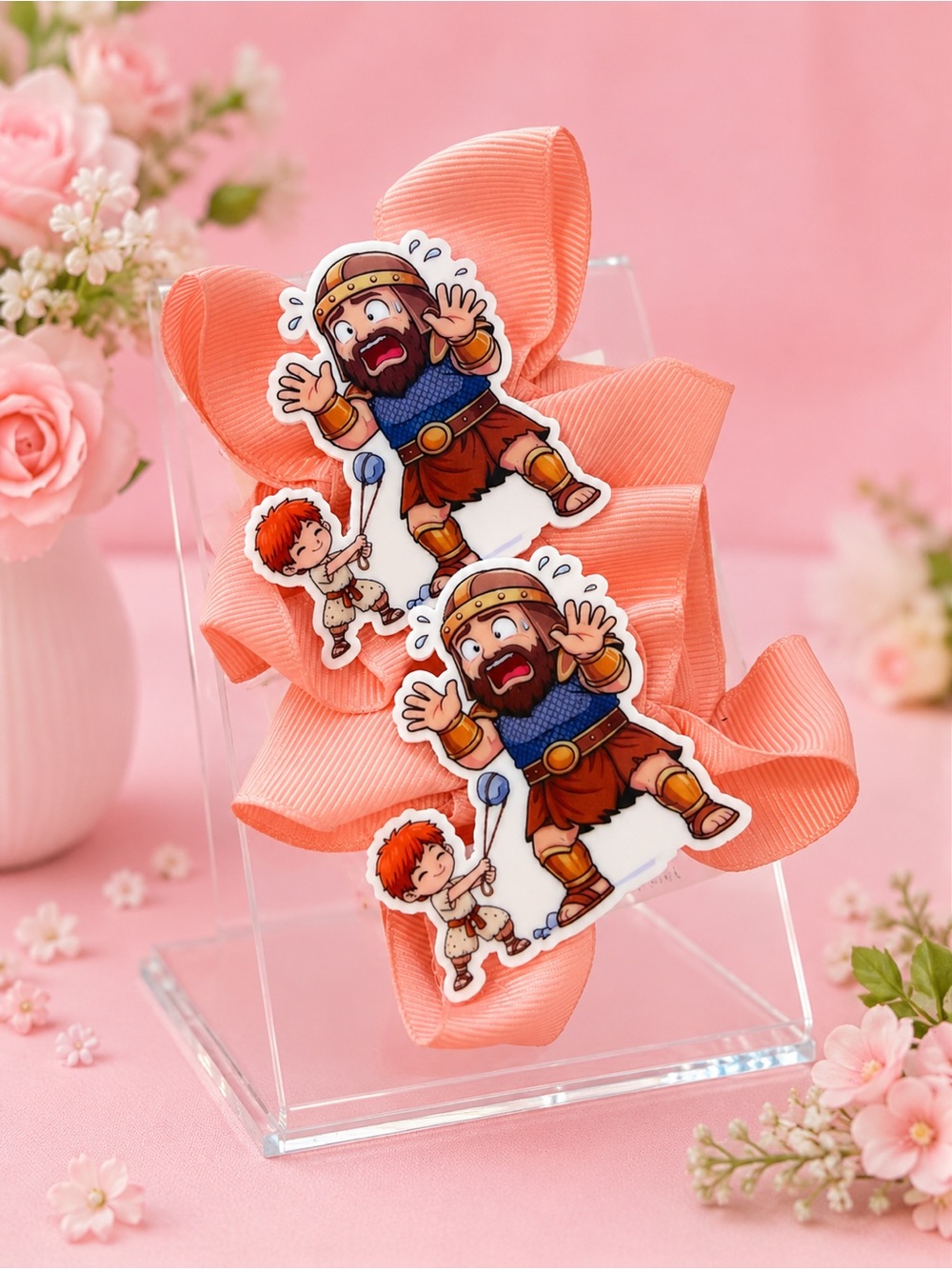 Handmade David & Goliath 3” Boutique Hair Bow Set | Christian Girls Hair Bows